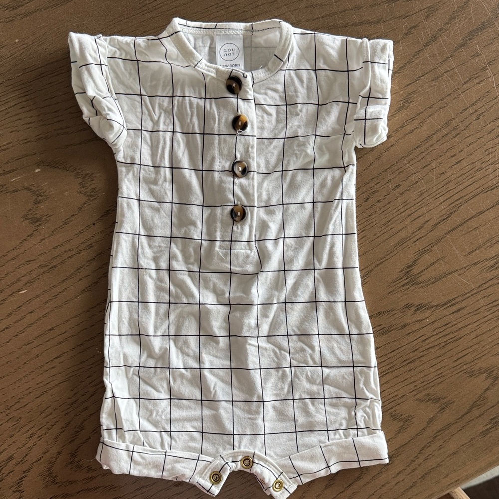 White Grid Pattern Baby Romper- Lou Lou & Company Newborn